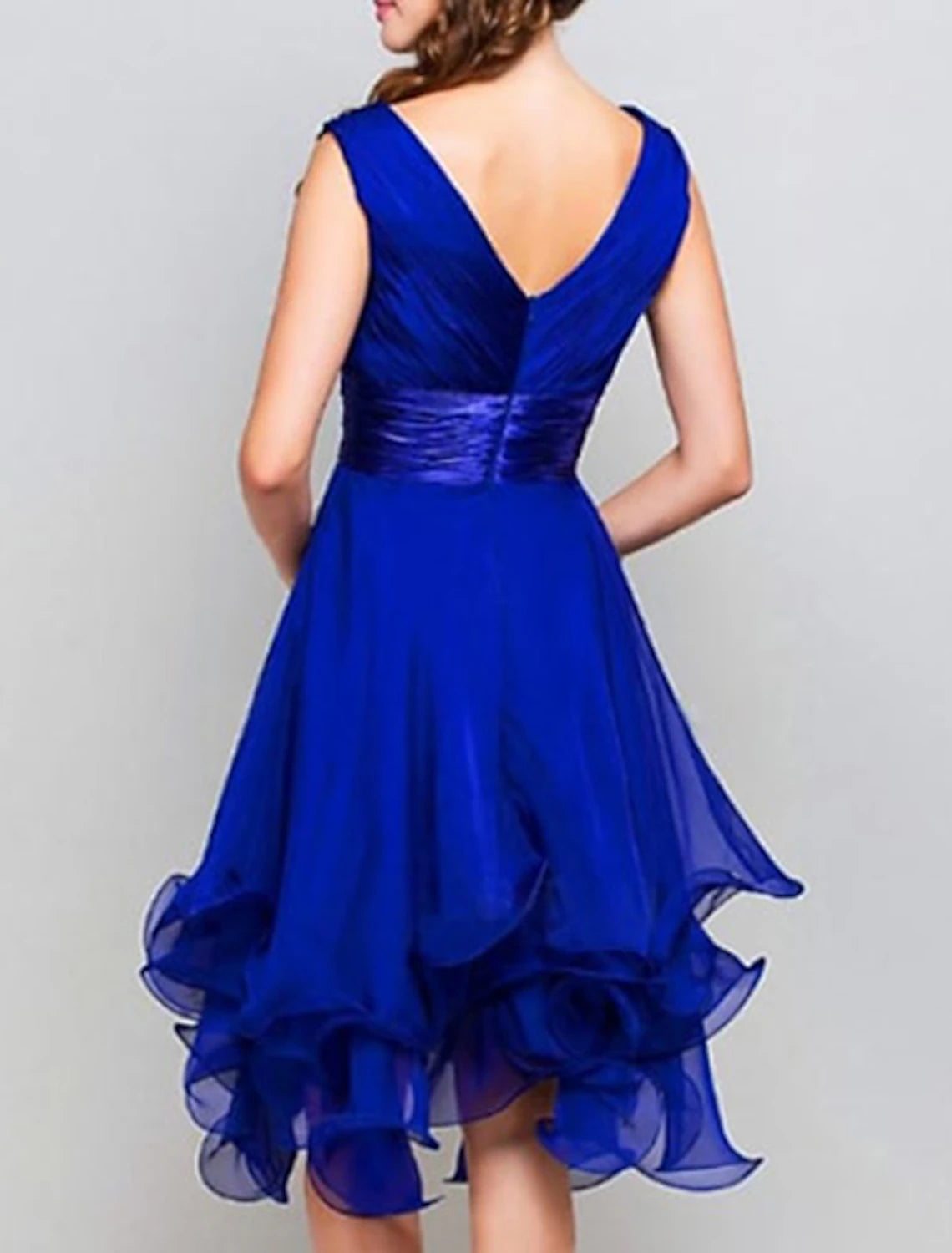 Wholesale A-Line Wedding Guest Dresses Party Dress Homecoming Asymmetrical Sleeveless V Neck Chiffon with Ruched Tiered
